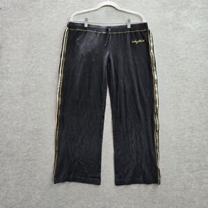 Baby Phat Women Pants Large Black Wide Leg Logo Embroidered Drawstring